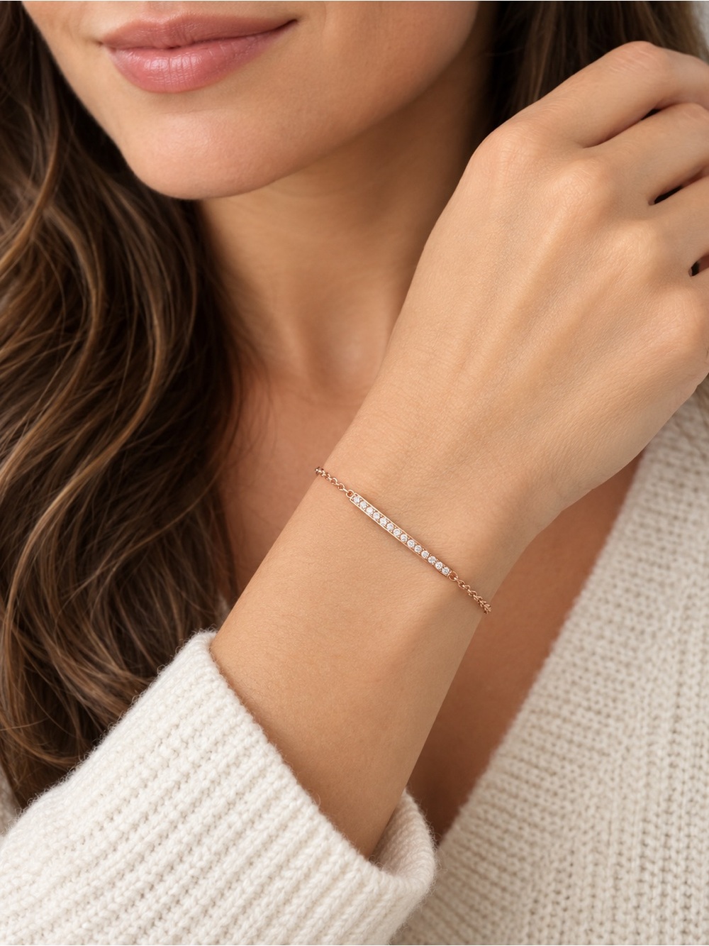 Delicate Rose Gold Bar Bracelet with Crystal Accents
